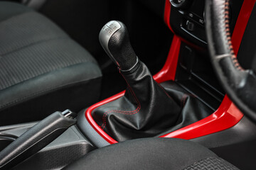 automatic transmission shift selector in the car interior. Closeup a manual shift of modern car...