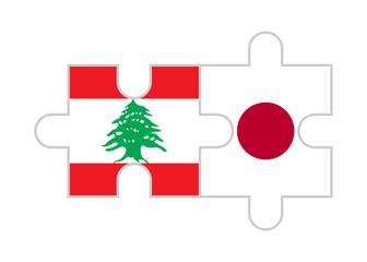 puzzle pieces of lebanon and japan flags. vector illustration isolated on white background