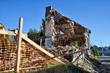Demolition of an old wooden house