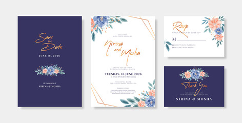 Fototapeta na wymiar Beautiful purple gold wedding invitation set