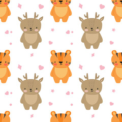 Pastel cute animals with hearts seamless pattern background EPS