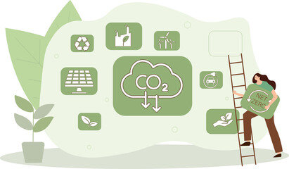 Reduce CO2 emission concept in the hand for environmental, global warming, Sustainable development and green business based on renewable energy.