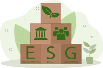 Environmental conservation and sustainable modernization of ESG using renewable resource technologies to reduce pollution. icon on wooden block green