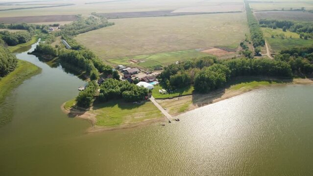 smooth video from a copter, Zaimka reservoir, boats, flyboarding