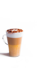 Cafe latte macchiato layered coffee on white background
