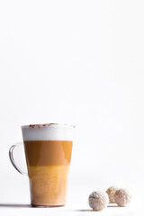 Cafe latte macchiato layered coffee on white background