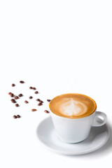 Coffee and grains of coffee on a white background. cappuccino coffee
