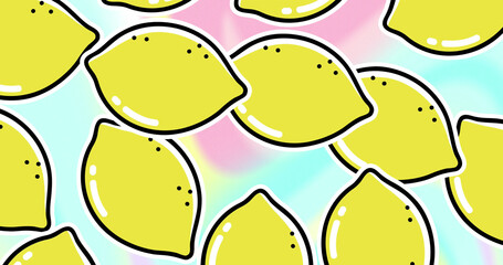 Image of lemon repeated over colorful background