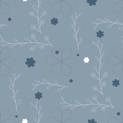Vector seamless floral doodle pattern for wallpaper, fabric, wrapping paper. Small floret on a gray background.