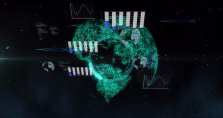 Image of statistics and data processing over globe