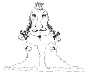 King in full dress. Cartoon style.Ink drawing.