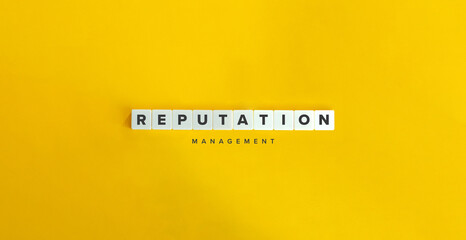 Reputation Management Banner. Letter Tiles on Yellow Background. Minimal Aesthetics.