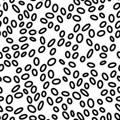 Seamless neutral oval pattern. Black hand-drawn rings isolated on white background. Doodle dots grid ovate ornament. Vector illustrations with circles for wallpaper, posters, wrapping paper, fabric