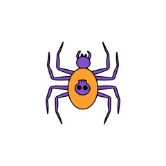 Creepy spider with skull. Hand drawn line art Halloween illustration. Isolated on white