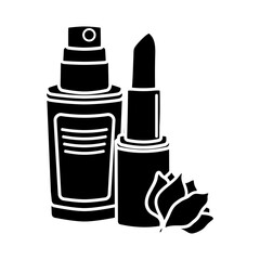 Facial and skin care products silhouette icon. Cosmetics elite cosmetics. Logo or emblem