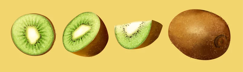 Fotobehang Chopped pieces of green kiwifruits © MITstudio