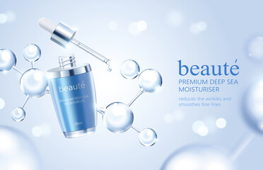 3d glass molecule beauty product ad - obrazy, fototapety, plakaty