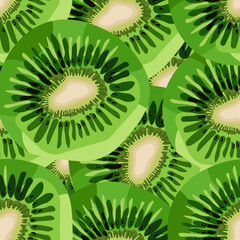 Kiwi sliced. Seamless pattern of kiwi halves in green. Summer print on textiles. Vector image of fruits.