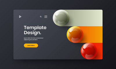 Colorful 3D balls website layout. Simple booklet design vector template.