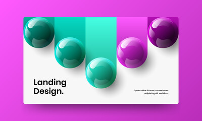 Unique realistic balls pamphlet concept. Isolated horizontal cover vector design layout.