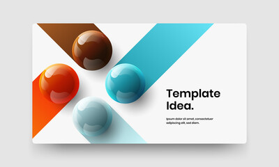 Geometric booklet design vector template. Trendy realistic balls magazine cover illustration.
