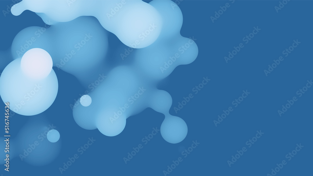 Poster abstract 3d fluid metaball shape with bluish balls. synthwave liquid organic droplets with gradient 
