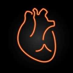 heart organ neon sign, modern glowing banner design, colorful modern design trend on black background. Vector illustration.