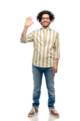 Fototapeta premium people and fashion concept - happy smiling man in glasses waving hand over white background