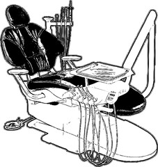 Silhouette of dental doctor chair, Stencil of dental chair, line art illustration of Dental chair
