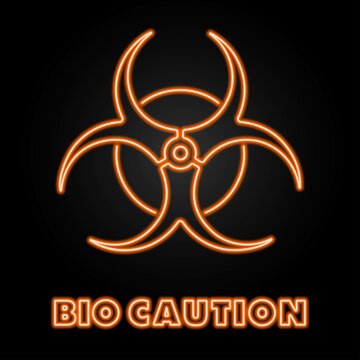 bio caution neon sign, modern glowing banner design, colorful modern design trends on black background. Vector illustration.