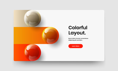 Multicolored realistic balls horizontal cover template. Clean landing page vector design illustration.