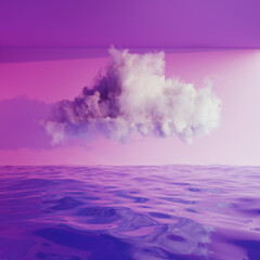 Surreal concept of seascape, building with cloud in the sea