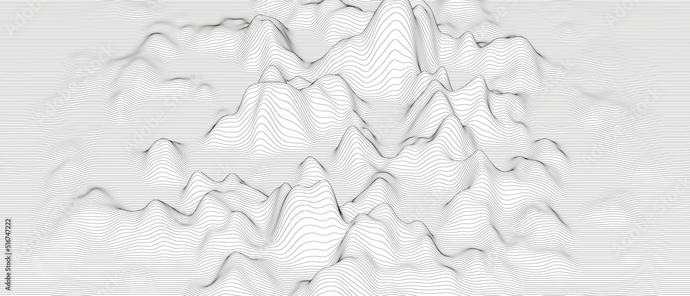 Poster abstract background with distorted line shapes on a white background. monochrome sound line waves.