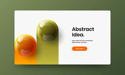 Unique front page design vector illustration. Bright 3D spheres corporate identity template.