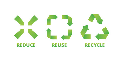 Reduce, reuse, recycle sign. Zero waste. Conscious consumerism. Vector stock illustration. - obrazy, fototapety, plakaty