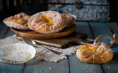 Fresh pastries on a wooden table