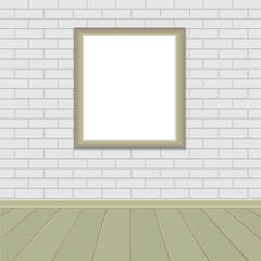 wooden frame in room brick wall background