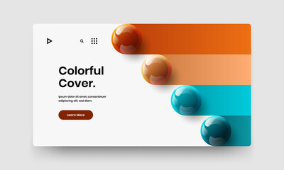 Geometric book cover design vector template. Abstract realistic spheres website screen concept.