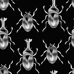 Chalk bugs , insects vector seamless pattern isolated on dark background. Concept for wallpapers, cards, print, fashion
