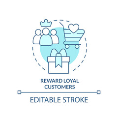 Reward loyal customers turquoise concept icon. Bonus program. Discount strategy abstract idea thin line illustration. Isolated outline drawing. Editable stroke. Arial, Myriad Pro-Bold fonts used