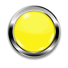 Yellow round button isolated on a white background