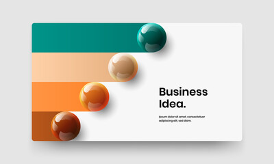 Clean realistic spheres poster template. Multicolored pamphlet design vector illustration.