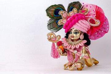 Bal Krishna Laddu Gopal Brass Statue with beautiful Pink Cloths and Jewelry Krishna Janmashtami 