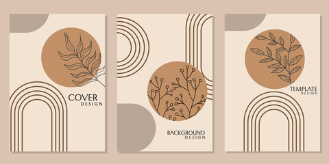 cover template, brown aesthetic style wall decoration. abstract background with hand drawn floral elements © ArtThree