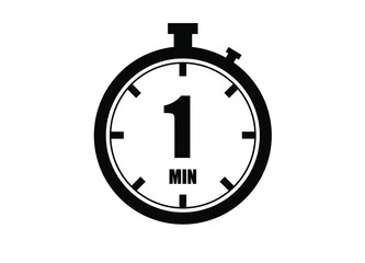 1 Minutes timers clock. Time measure. Chronometer vector icon black isolated on white background.
