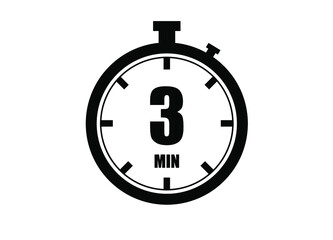 3 Minutes timers clock. Time measure. Chronometer vector icon black isolated on white background.