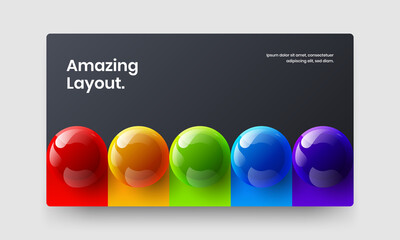 Geometric corporate brochure design vector layout. Isolated realistic spheres landing page template.