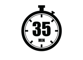 35 Minutes timers clock. Time measure. Chronometer vector icon black isolated on white background.