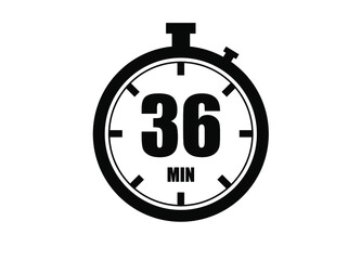 36 Minutes timers clock. Time measure. Chronometer vector icon black isolated on white background.