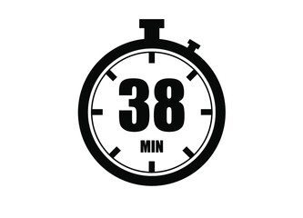 38 Minutes timers clock. Time measure. Chronometer vector icon black isolated on white background.